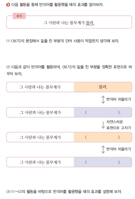 (주)천재교과서 국어 ③ 200쪽 수정내용 이미지