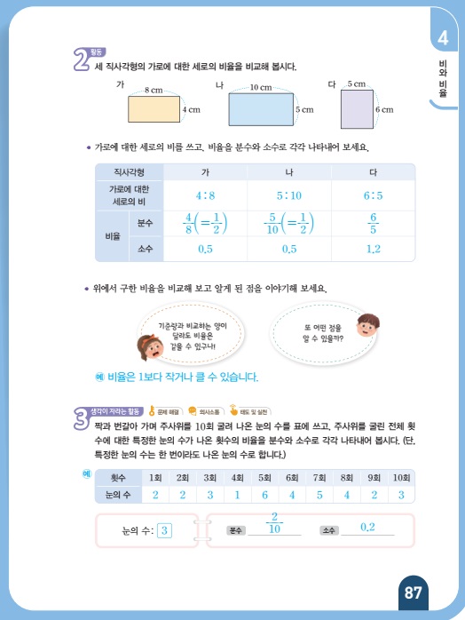 (주)아이스크림미디어 수학(5~6학년군)6-1(전자저작물 CD 포함) 245, 251쪽 수정내용 이미지